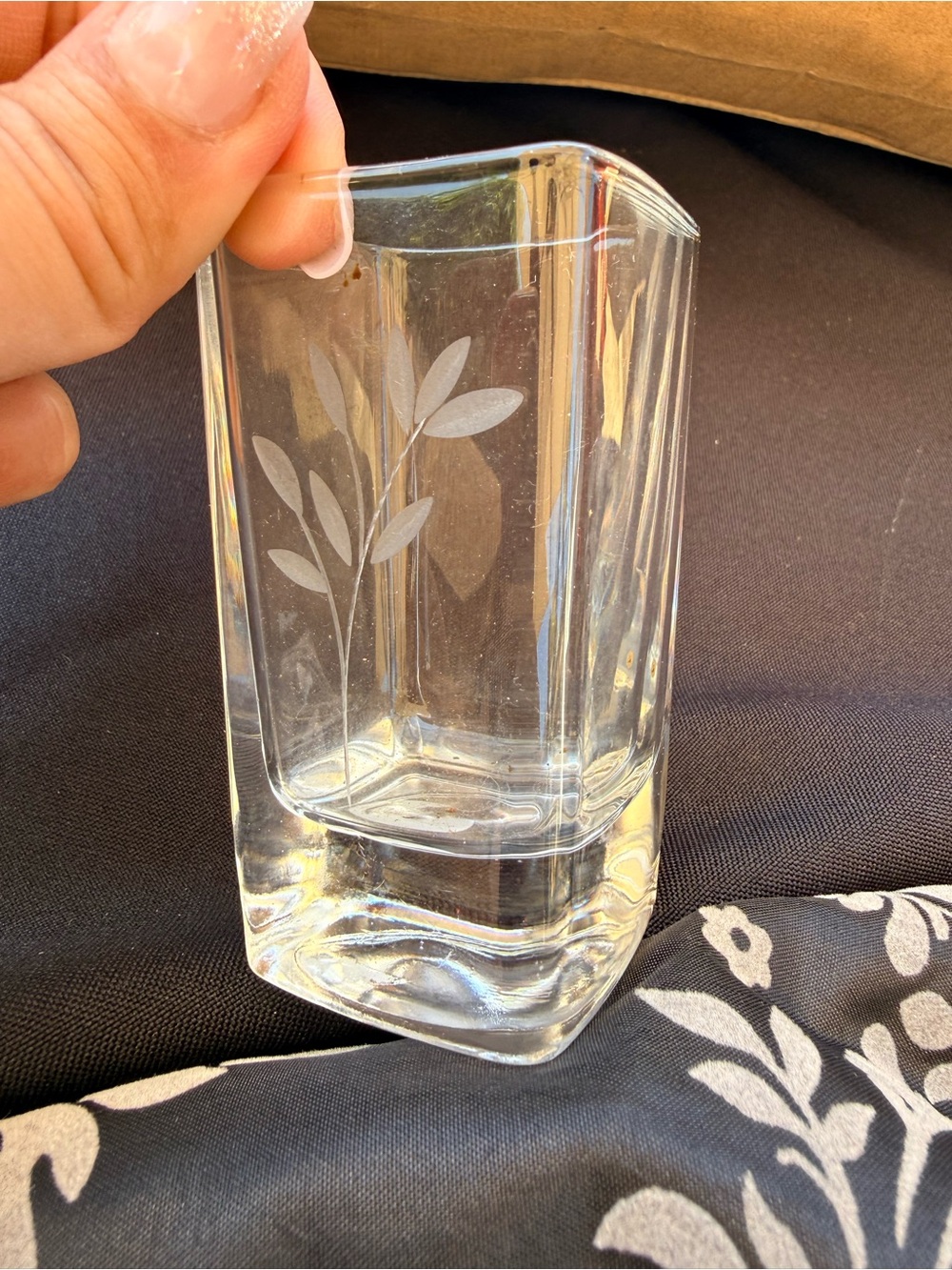 Princess House Clear Etched Glass Bud Vase with Leaf Design